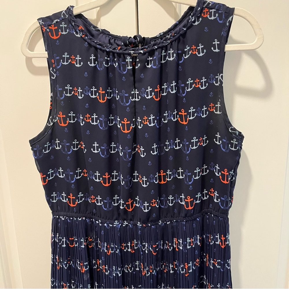 Maison Jules Navy Sleeveless Midi Dress with Red and White Anchor Motif
